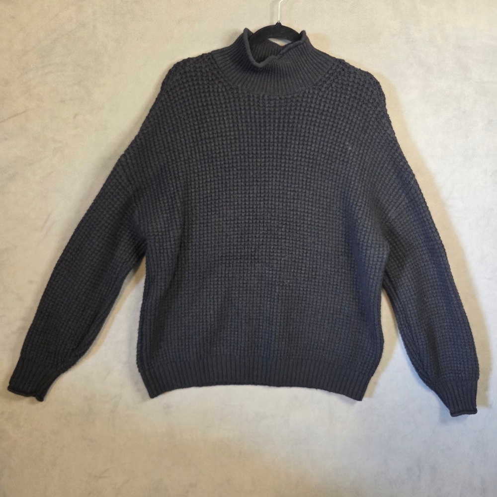 American Eagle Mock Neck Waffle Knit Sweater Men's Large Grey Chunky Casual